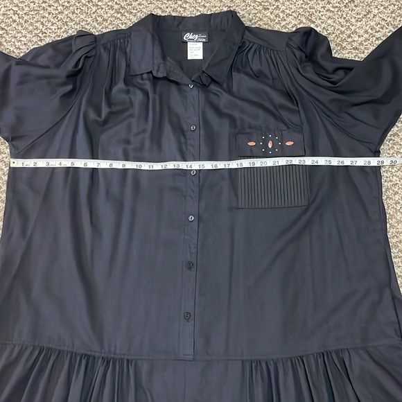 Vintage Chez California by Tandy Flowy Collared Drop Waist Midi Dress - Black - Picture 10 of 16